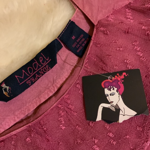 Dusty rose embroidered ruffles boho hippie sundress dress M as is - Picture 12 of 14